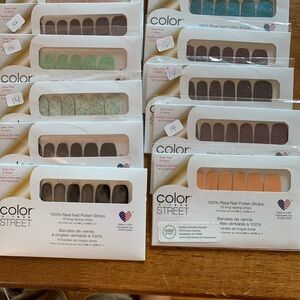 Color Street Nail Strips in Peach, Mint, Teal, Brown & Glitter